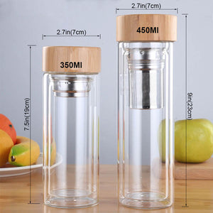 Double Wall Glass Water Bottle- Anti-scald Tea Bottle With Infuser/Filter/Strainer Drinking Bottle