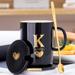 Load image into Gallery viewer, Gold and Black Ceramic Coffee/ Tea Cup With Gold Handle- Comes With A Lid And Spoon
