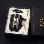 Load image into Gallery viewer, Gold and Black Ceramic Coffee/ Tea Cup With Gold Handle- Comes With A Lid And Spoon
