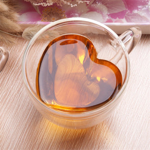 Heart Love Shaped Double Wall Glass Mug Resistant Kungfu Tea Mug Milk Lemon Juice Cup Drinkware Lover Coffee Cups Mug Gift