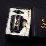 Load image into Gallery viewer, Gold and Black Ceramic Coffee/ Tea Cup With Gold Handle- Comes With A Lid And Spoon
