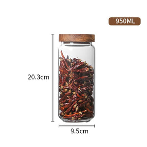 Glass Airtight Container With Wooden Lid Grains for Tea/Coffee Beans (Grains, Candy, dry goods, etc.)