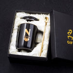 Load image into Gallery viewer, Gold and Black Ceramic Coffee/ Tea Cup With Gold Handle- Comes With A Lid And Spoon
