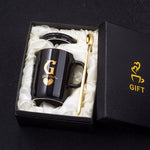 Load image into Gallery viewer, Gold and Black Ceramic Coffee/ Tea Cup With Gold Handle- Comes With A Lid And Spoon
