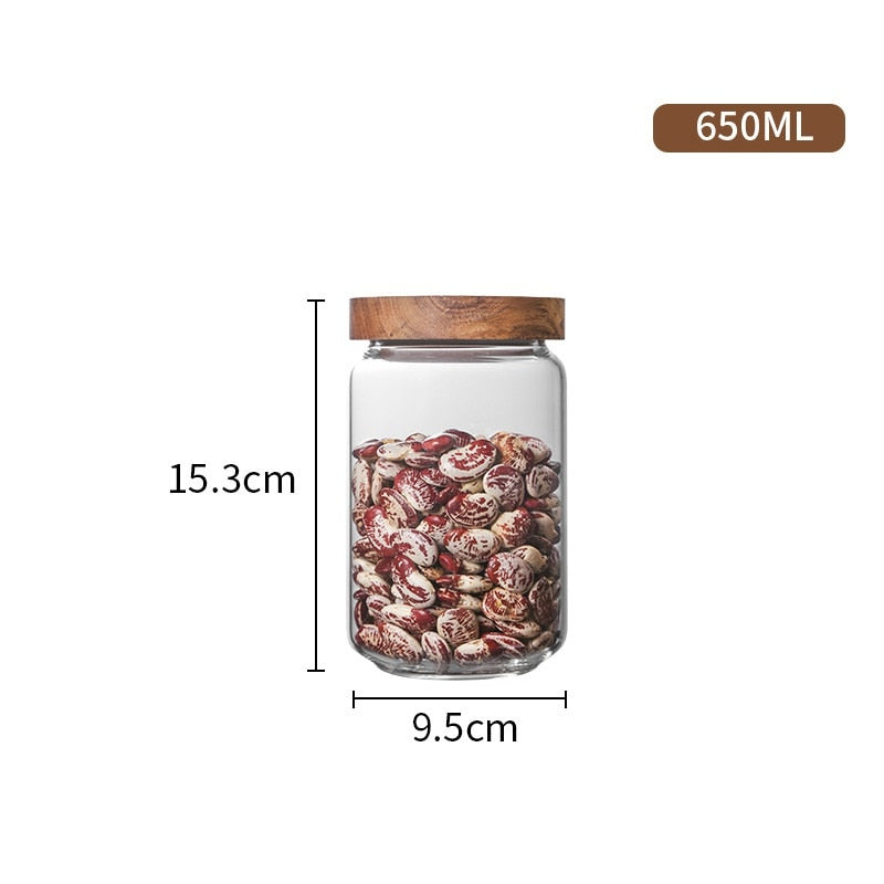 Glass Airtight Container With Wooden Lid Grains for Tea/Coffee Beans (Grains, Candy, dry goods, etc.)