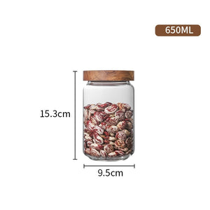 Glass Airtight Container With Wooden Lid Grains for Tea/Coffee Beans (Grains, Candy, dry goods, etc.)