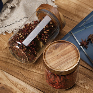 Glass Airtight Container With Wooden Lid Grains for Tea/Coffee Beans (Grains, Candy, dry goods, etc.)