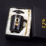 Load image into Gallery viewer, Gold and Black Ceramic Coffee/ Tea Cup With Gold Handle- Comes With A Lid And Spoon
