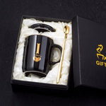 Load image into Gallery viewer, Gold and Black Ceramic Coffee/ Tea Cup With Gold Handle- Comes With A Lid And Spoon
