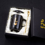 Load image into Gallery viewer, Gold and Black Ceramic Coffee/ Tea Cup With Gold Handle- Comes With A Lid And Spoon
