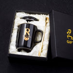 Load image into Gallery viewer, Gold and Black Ceramic Coffee/ Tea Cup With Gold Handle- Comes With A Lid And Spoon
