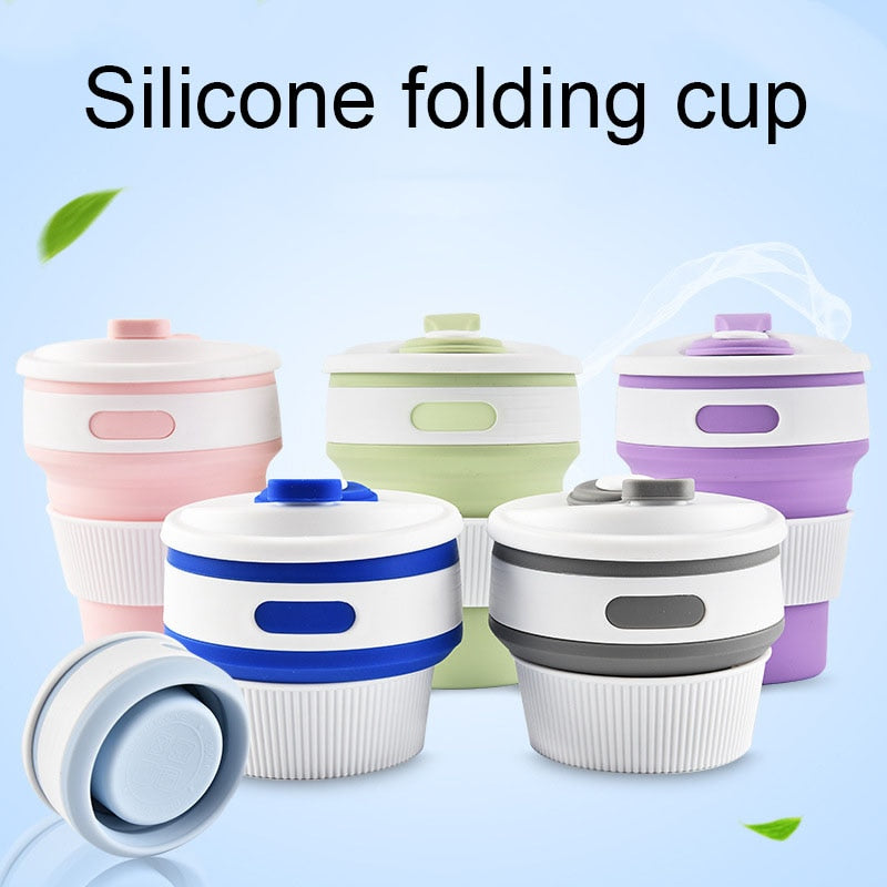 Collapsible Silicone Folding Cup Hot Coffe Tea Bottle Reusable Leak Proof