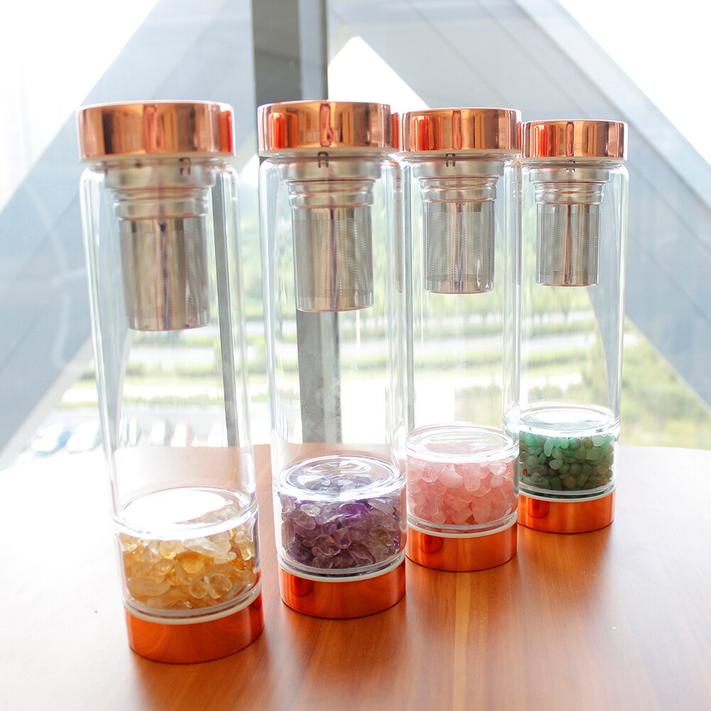 Natural Crystals Glass Bottle-  with filter/Infuser