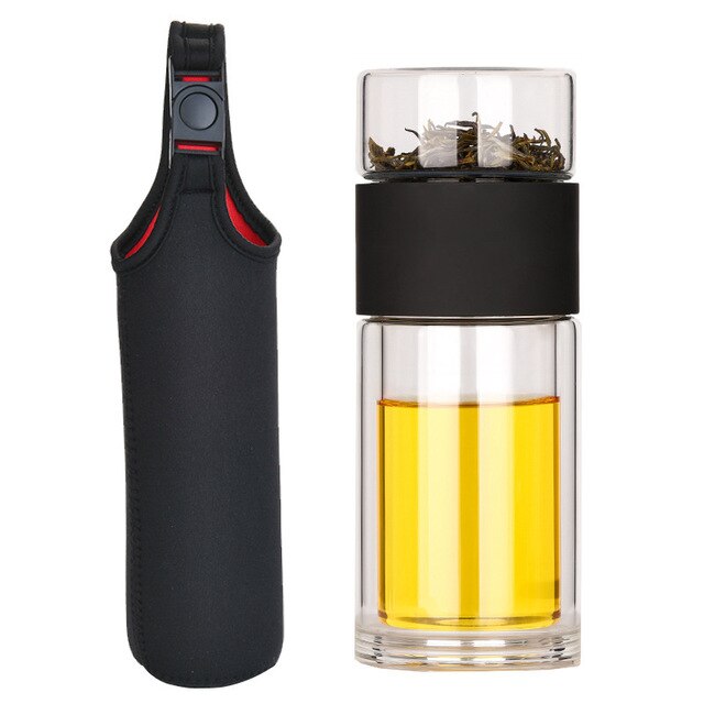 Eco-Friendly Double Wall Glass Tea/Coffee  Travel Mug with Infuser