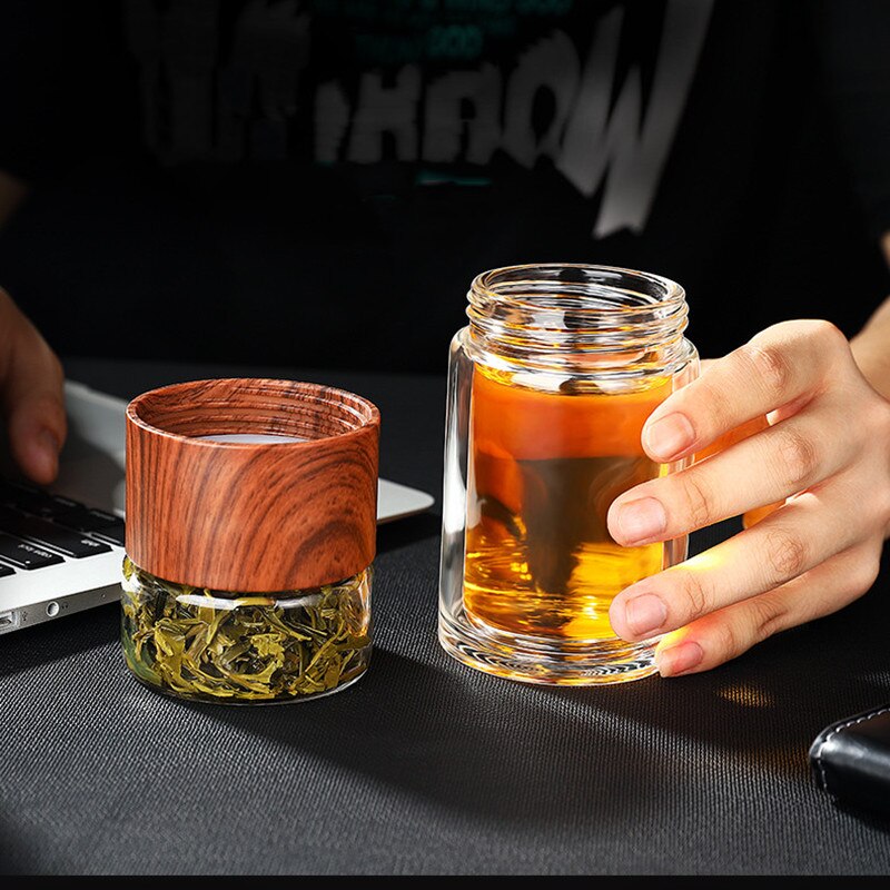 Eco-Friendly Double Wall Glass Tea/Coffee  Travel Mug with Infuser