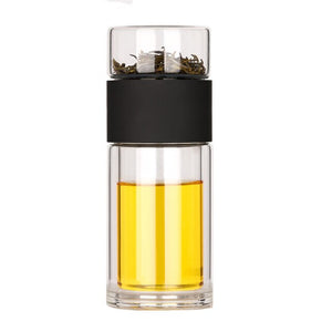 Eco-Friendly Double Wall Glass Tea/Coffee  Travel Mug with Infuser