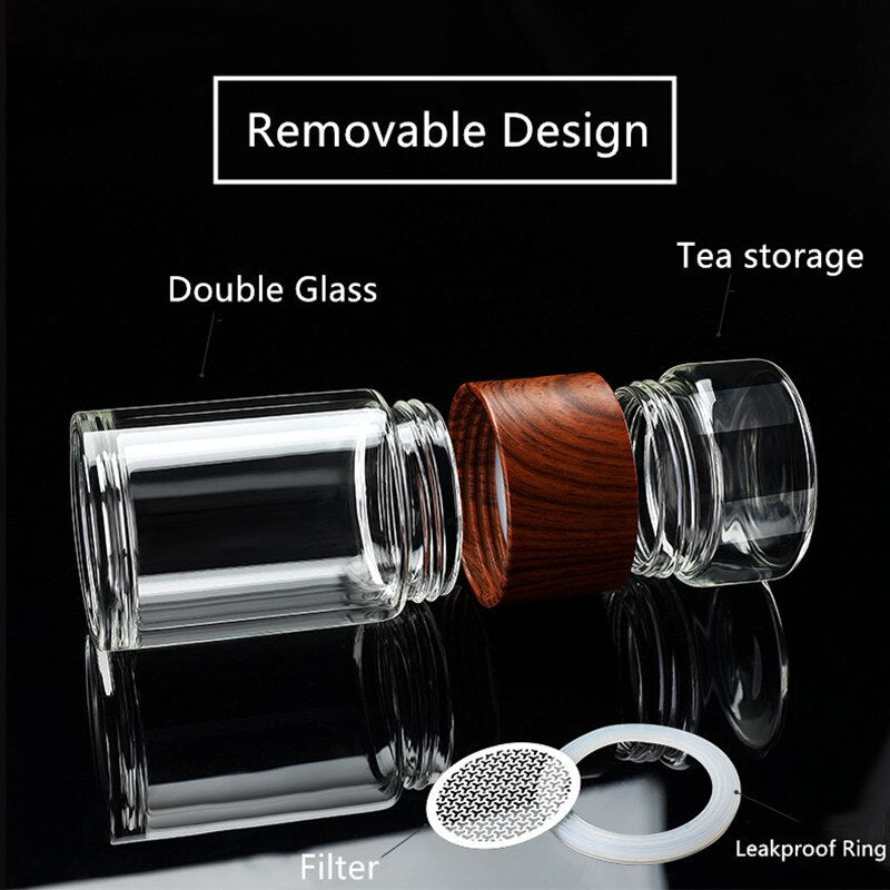 Eco-Friendly Double Wall Glass Tea/Coffee  Travel Mug with Infuser