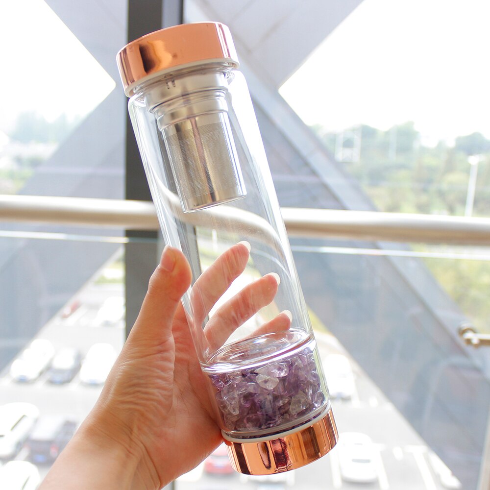 Natural Crystals Glass Bottle-  with filter/Infuser