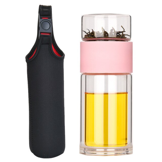 Eco-Friendly Double Wall Glass Tea/Coffee  Travel Mug with Infuser