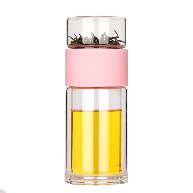 Eco-Friendly Double Wall Glass Tea/Coffee  Travel Mug with Infuser