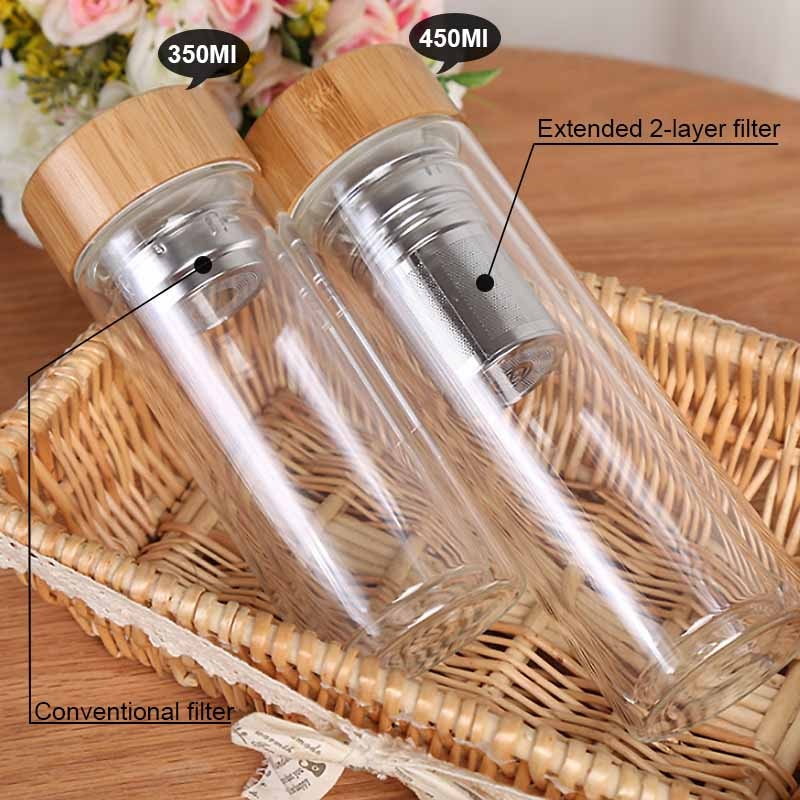 Double Wall Glass Water Bottle- Anti-scald Tea Bottle With Infuser/Filter/Strainer Drinking Bottle