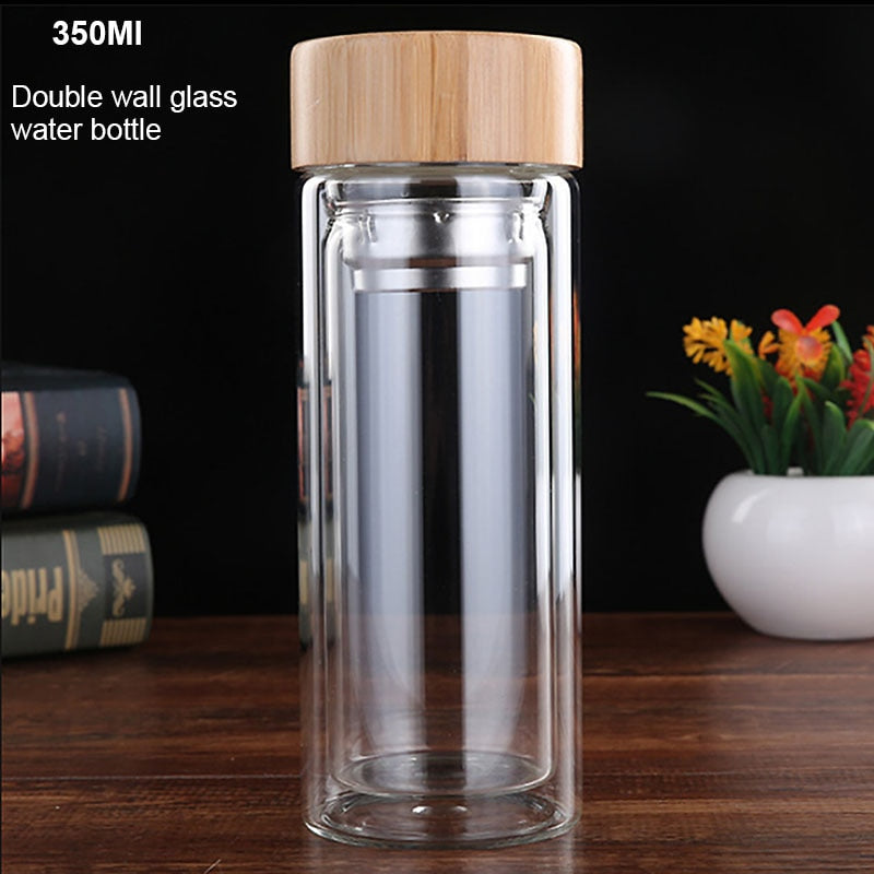 Double Wall Glass Water Bottle- Anti-scald Tea Bottle With Infuser/Filter/Strainer Drinking Bottle